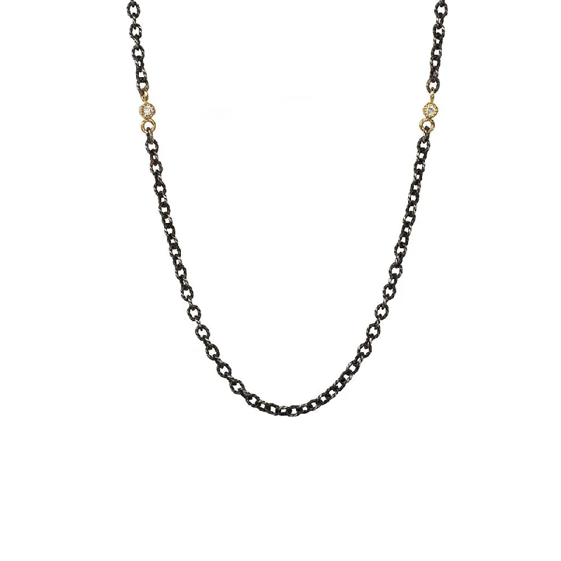 Boho-style beaded necklaces for festival fashion -Sterling Silver Black Rhodium DIA Chain with 2 Round Diamonds