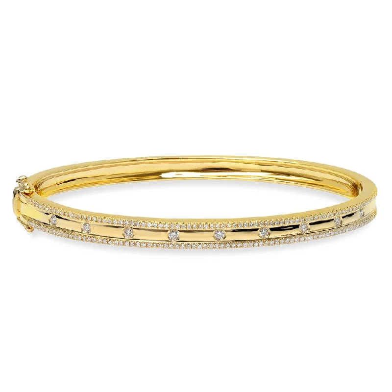 Bracelets with charms-14K Yellow Gold Diamond Border Hinged Bangle (Small)