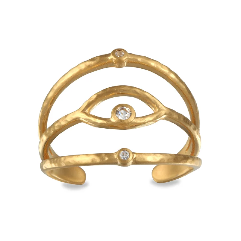 Fashionable rings with geometric patterns -Shielded from Negativity Eye Gold Adjustable Ring