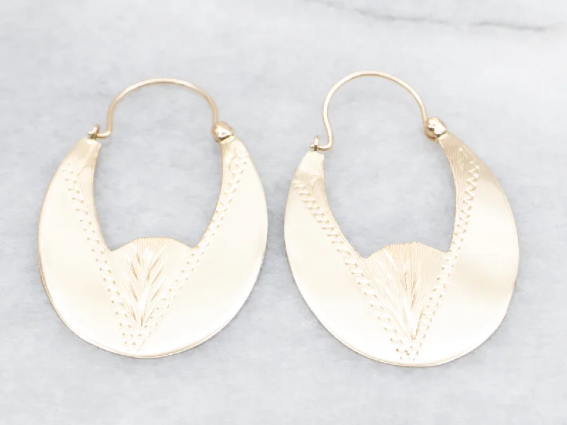 Silver studs with pearl details for sophisticated looks -Flat Etched Oval Hoop Earrings