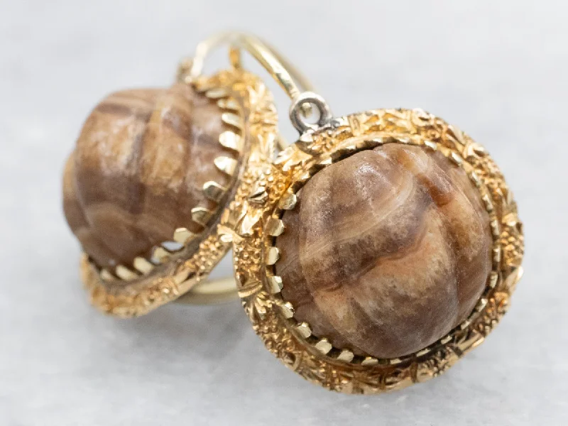 Custom-made earrings for personalized gifts -Earthy Brown Jasper and Gold Drop Earrings