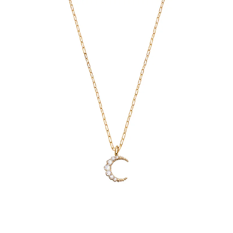 Luxury statement necklaces with pearls -Karat Yellow Gold Large Crescent Moon pendant with white Diamonds