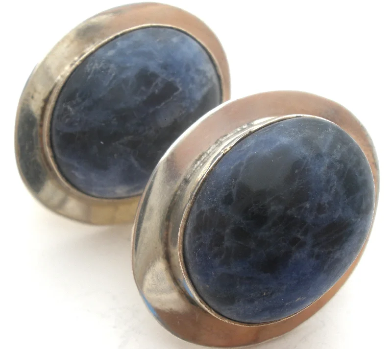 Luxury diamond earrings for evening wear -Taxco Blue Sodalite Earrings Sterling Silver Vintage