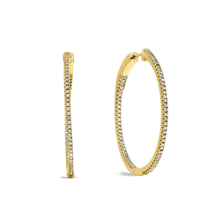 Sterling silver earrings for delicate beauty -Gold Finish Sterling Silver Micropave Inside Out Large Hoop Earrings with Simulated Diamonds