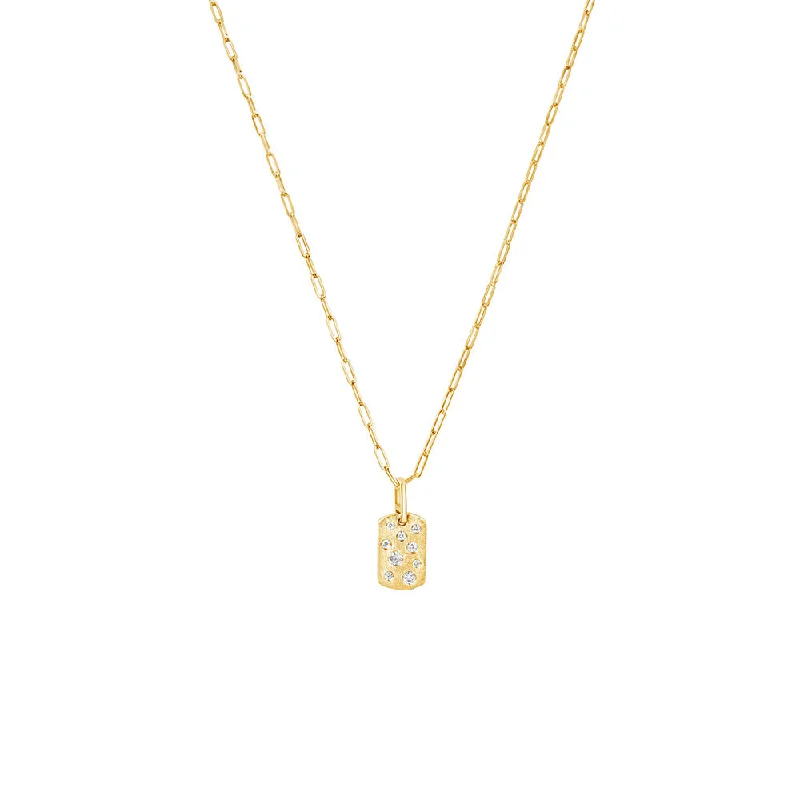 Unique art deco necklaces for a vintage-inspired look -14 Karat Yellow Gold Small Diamond Dog Tag Necklace