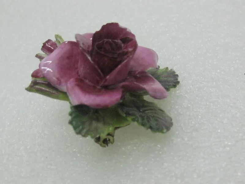 Cute brooch-Vintage Crown Porcelain Rose Brooch, Painted, Staffordshire, England, 1.5"