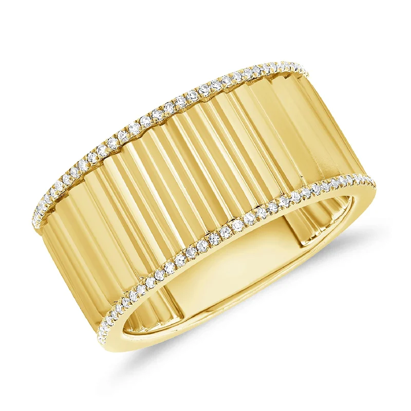 Fashionable stackable rings with different textures -14K Yellow Gold Diamond Fluted Ring