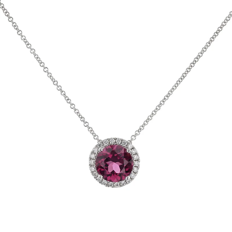 Custom engravable necklaces for personal gifts -Pastel Diamond Station Pendant Necklace with Garnet