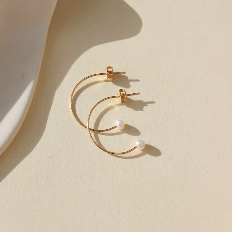 Unique hoop earrings with mixed materials -Balanced Pearl Hoops