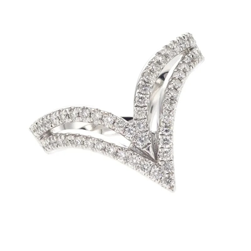 Chunky statement rings for bold style -14K White Gold V-Shaped Diamond Fashion Band