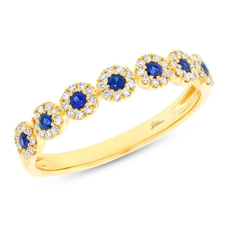 Boho gemstone rings for laid-back fashion -14k Yellow Gold Diamond & Blue Sapphire Band