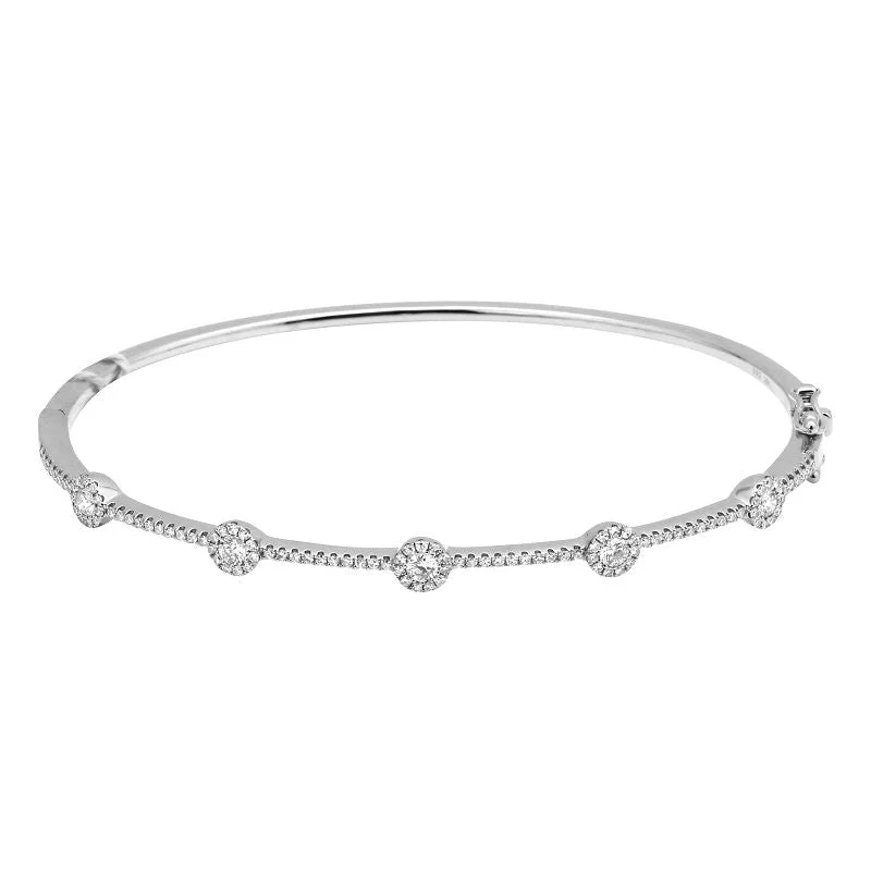 Unisex bracelets-14K White Gold Diamond Halo Bangle