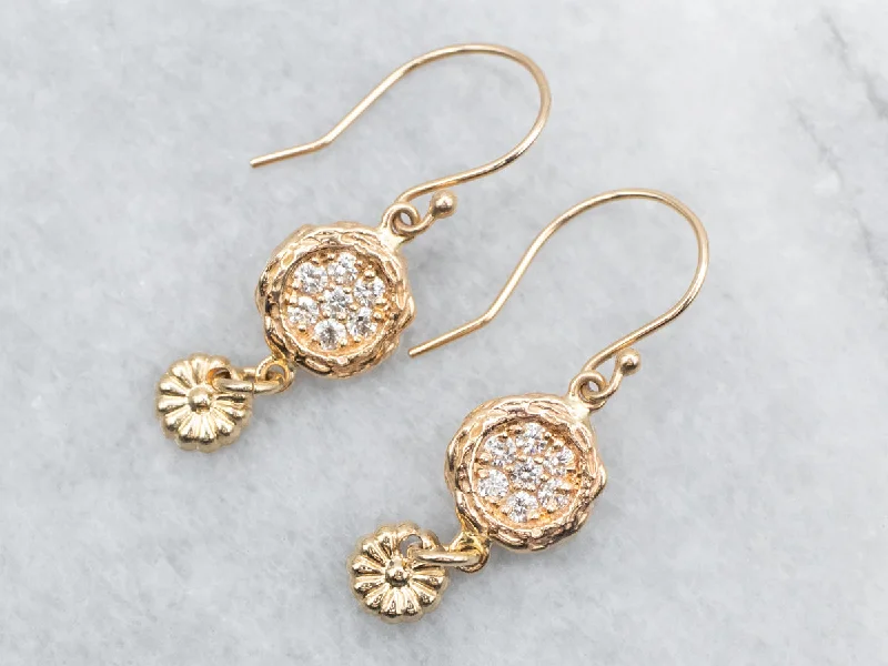 Designer gold earrings for exclusive fashion -Floral Diamond Cluster Drop Earrings