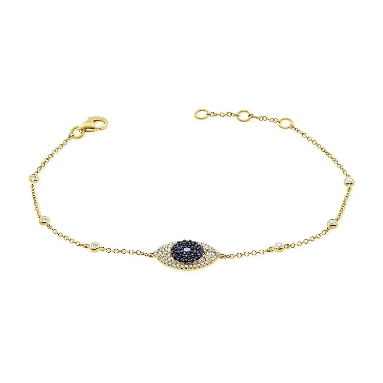 Tribal bracelets-14K Yellow Gold Diamond and Blue Sapphire Evil Eye Bracelet