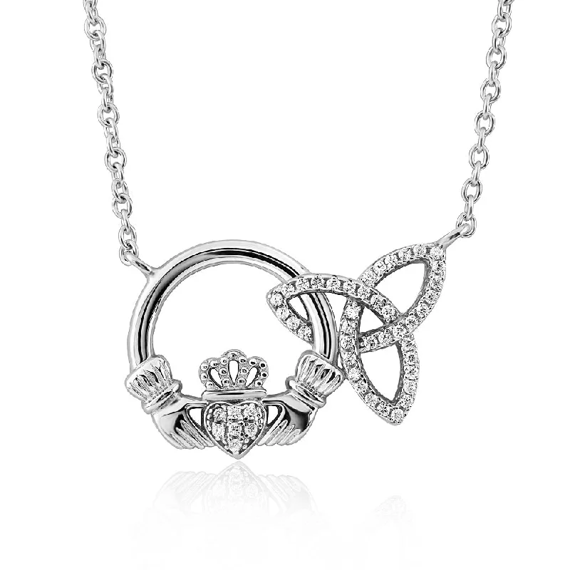 Custom birthstone necklaces for family gifts -Sterling Silver S46038 Claddagh and Trinity Necklace with CZ