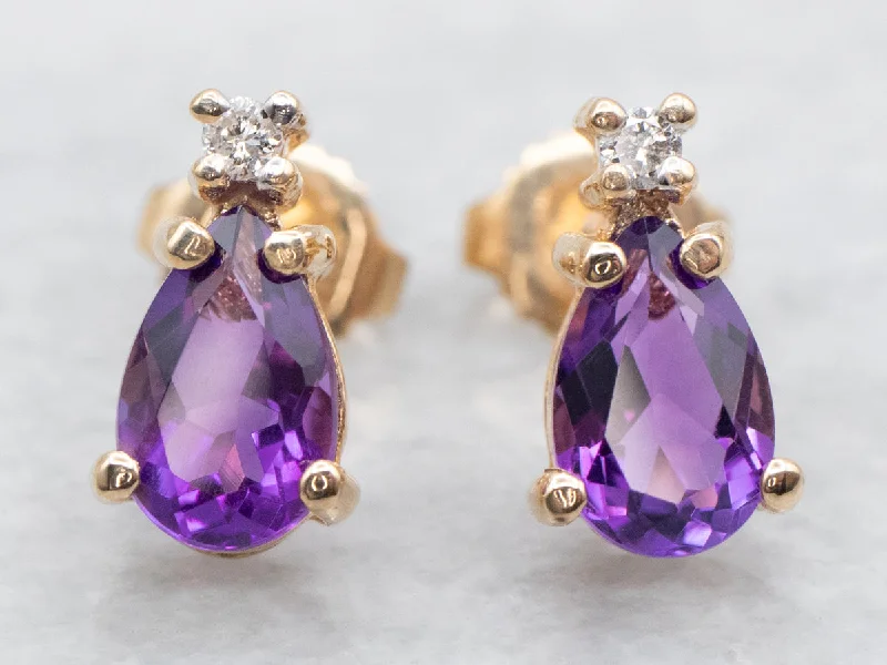 Elegant teardrop earrings for formal occasions -Amethyst and Diamond Stud Earrings