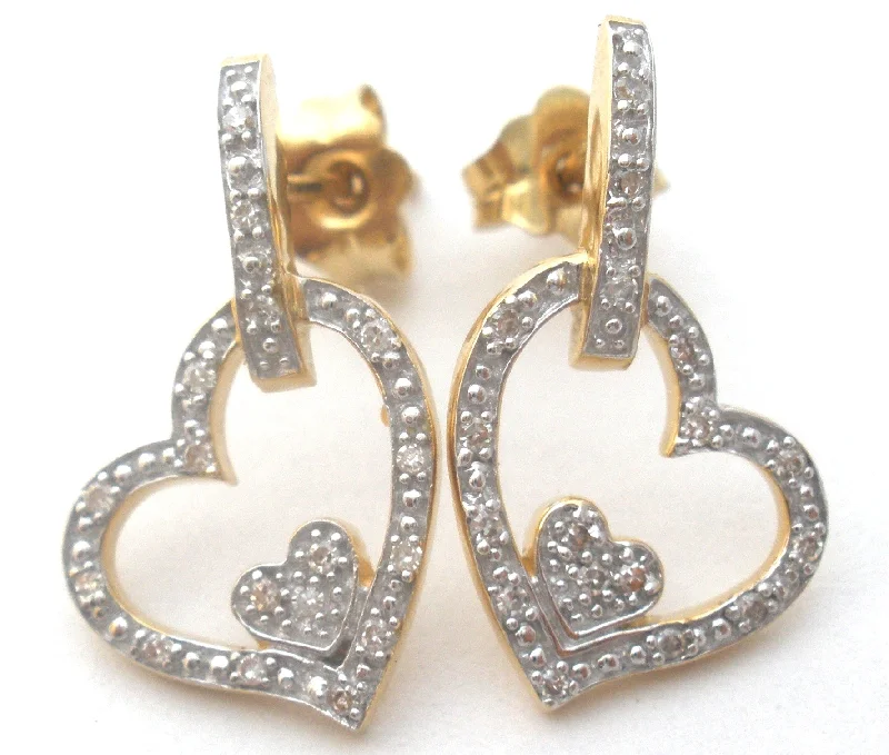 Handmade stud earrings for unique fashion -Heart Diamond Earrings 14K Gold DDB