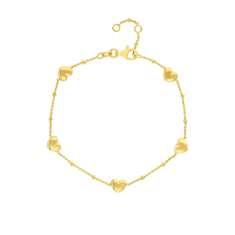 Wrap bracelets-14K Yellow Gold Saturn Chain with Puffy Heart Station