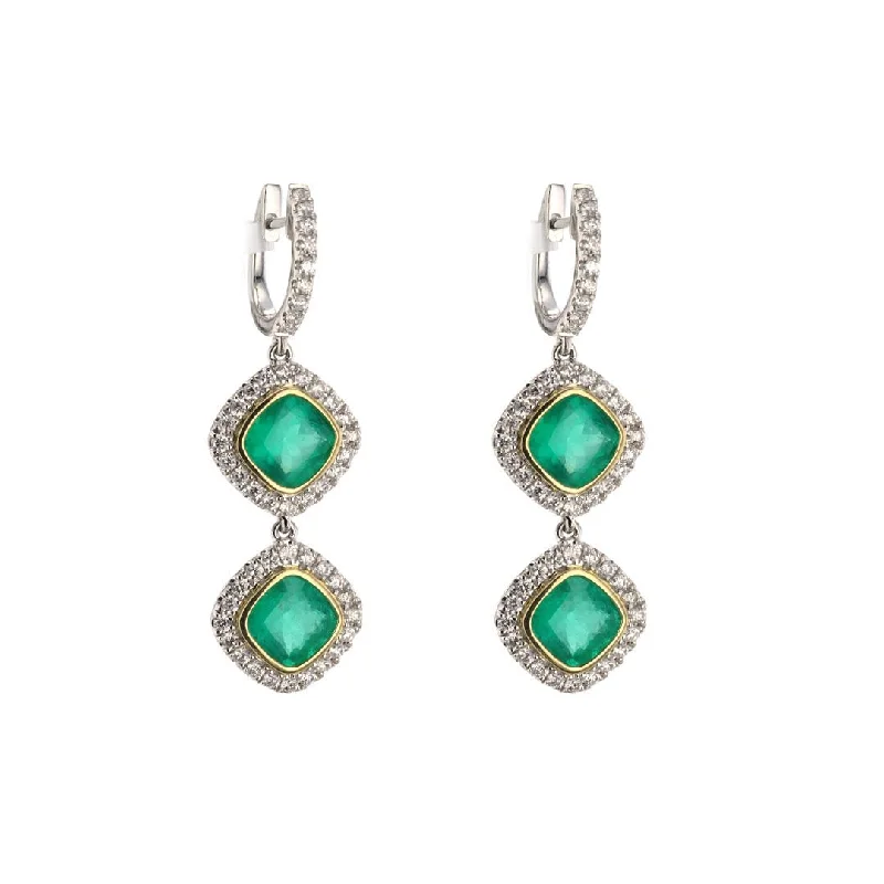 Elegant gold drop earrings for weddings -Emerald & Diamond Drop Earrings