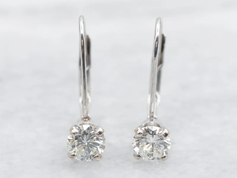 Simple silver drop earrings for everyday fashion -White Gold Diamond Drop Earrings