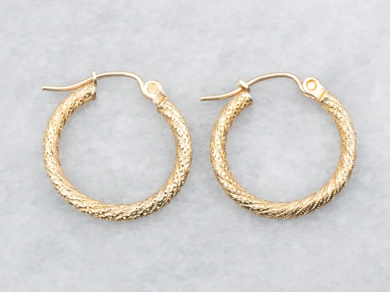 Bold statement earrings for evening events -Yellow Gold Textured Hoop Earrings