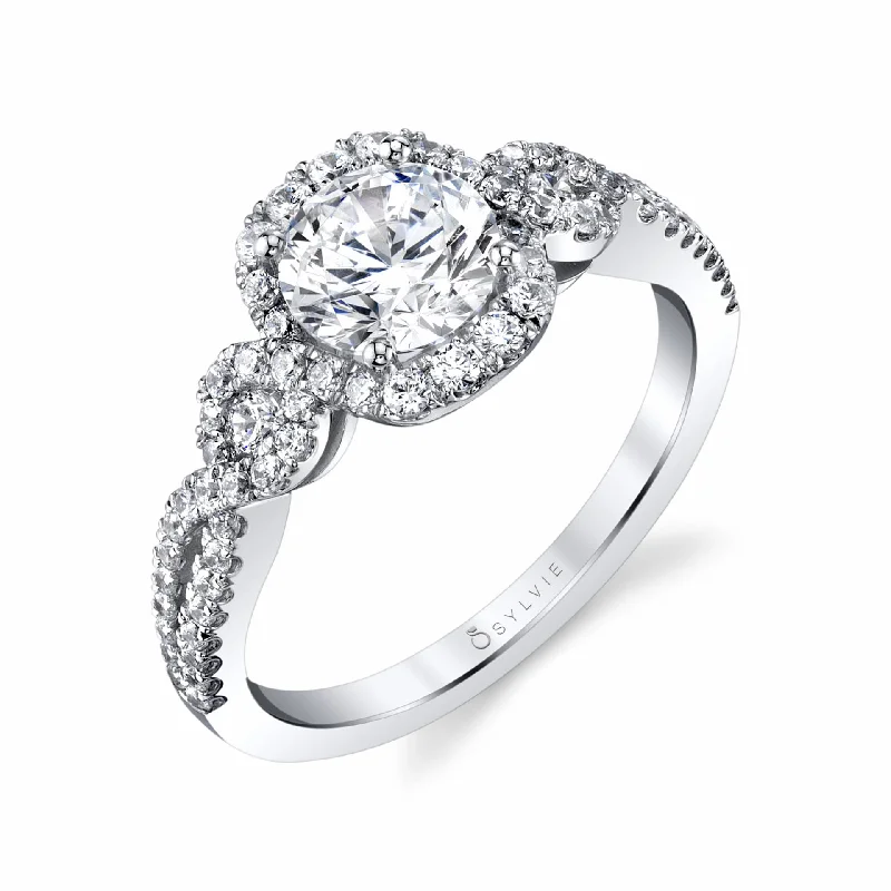 Elegant rings with crystal embellishments for added sparkle -Sylvie Modern Spiral Engagement Ring With Halo S1808