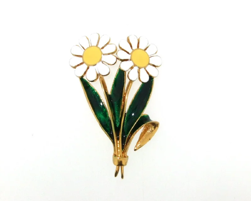 Modern brooch-Daisy Brooch White Enamel flowers