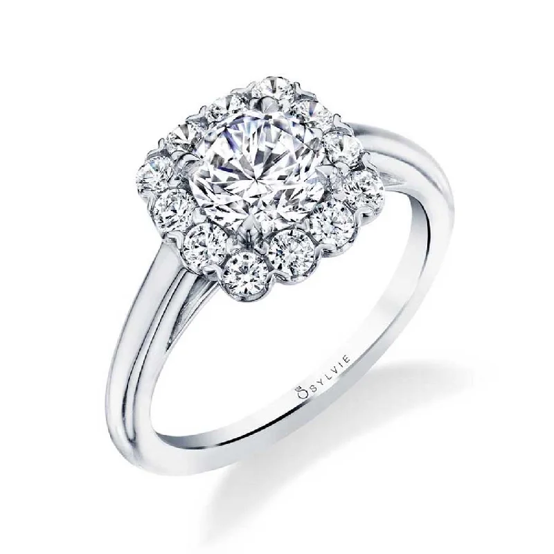 Unique silver rings for eclectic style -Sylvie Classic Halo Engagement Ring S1756