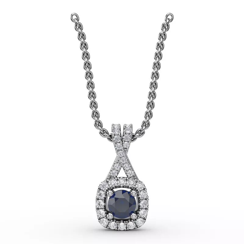 Crystal encrusted necklaces for glamorous outfits -Fana Halo Sapphire and Diamond Pendant 1631