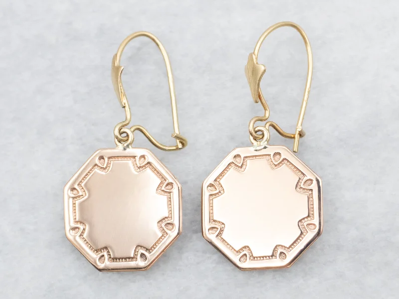 Trendy earrings with mixed metal designs -Rose and Yellow Gold Octagonal Cufflink Conversion Drop Earrings