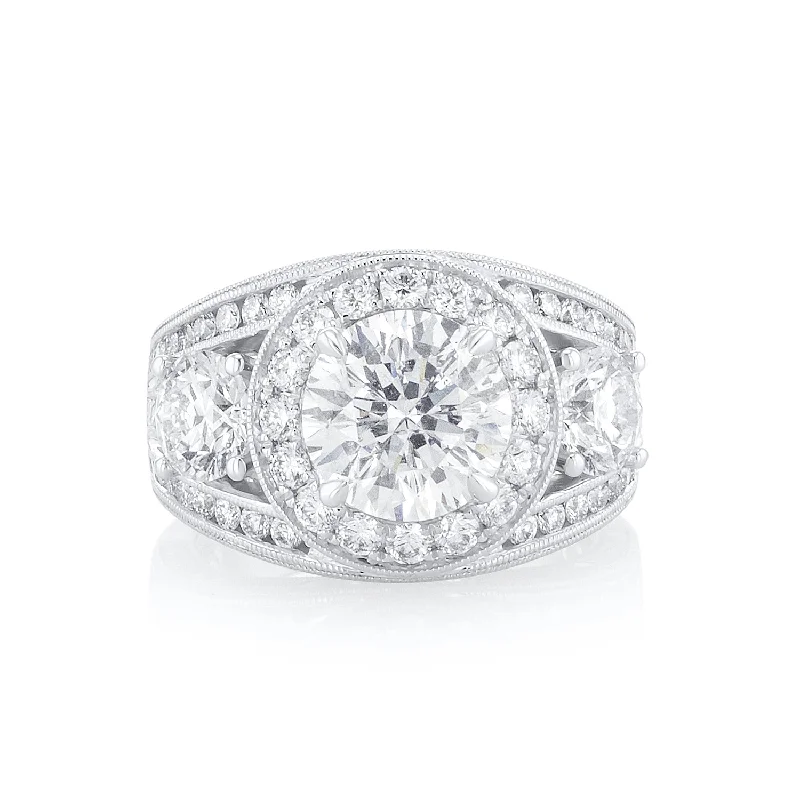 Trendy adjustable rings for versatility -5.00 Carats Round Diamond Wide Halo Ring GIA Certified set in 18K White Gold