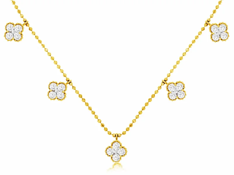 Personalized birthstone necklaces for family treasures -Yellow Gold Diamond Motif Station Necklace