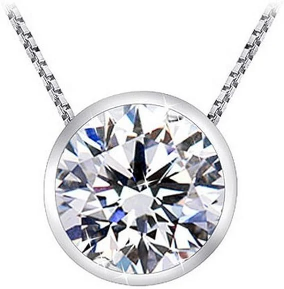 Custom engraved bar necklaces for meaningful gifts -White Gold 1/2CT Diamond Bezel Solitare Necklace