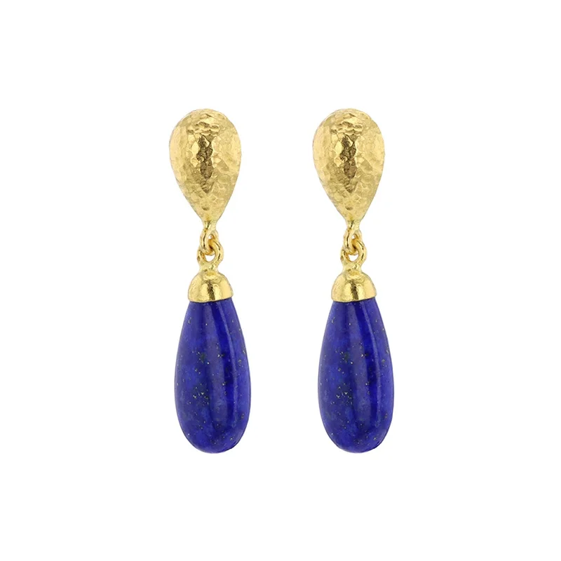 Simple gold earrings for understated beauty -Lapis Teardrop Earrings