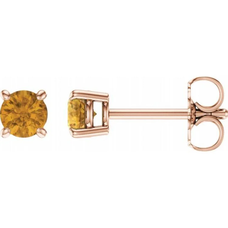 Statement earrings with bold shapes and colors -14K Rose 4 mm Natural Citrine Stud Earrings