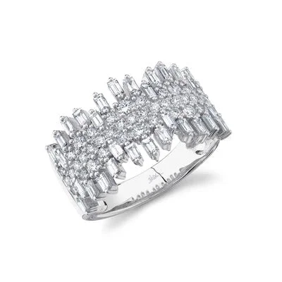 Fashionable rings with animal motifs -14K White Diamond Baguette Ring