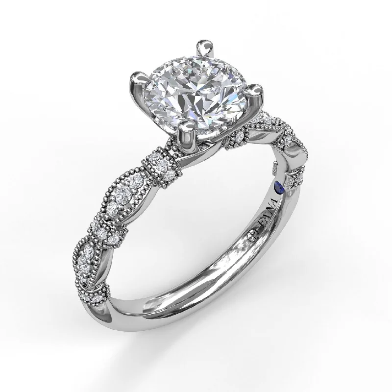 Trendy stacking rings for a chic layered look -Fana Classic Diamond Engagement Ring with Detailed Milgrain Band 3039