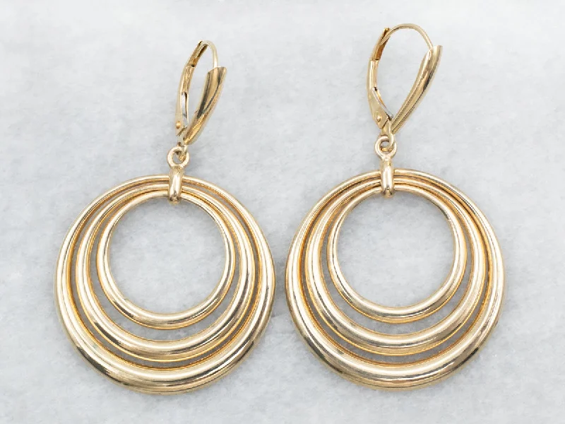 Pearl earrings for formal events -Yellow Gold Triple Circle Drop Earrings