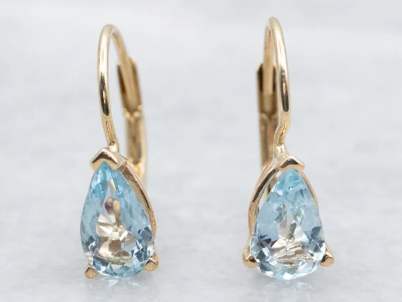 Custom gold earrings with initials -Aquamarine Drop Earrings