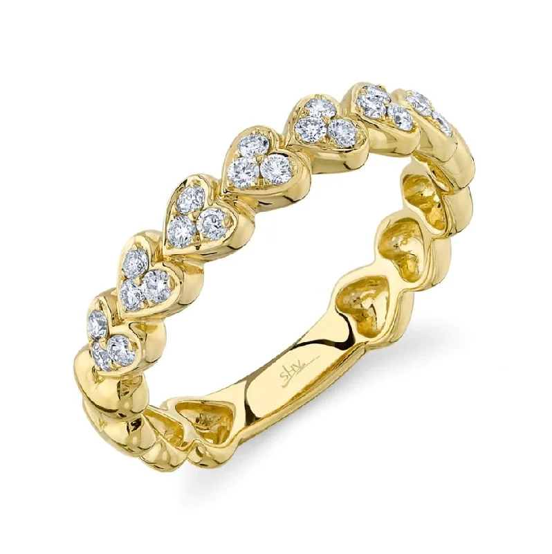 Unique statement rings with mixed metals -14k Yellow Gold Diamond Heart Band