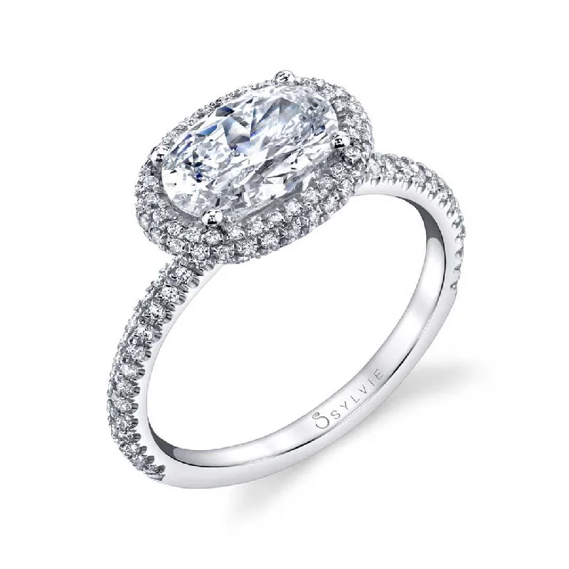 Modern geometric rings for edgy style -Sylvie Oval Shaped East To West Halo Engagement Ring SY630-OV