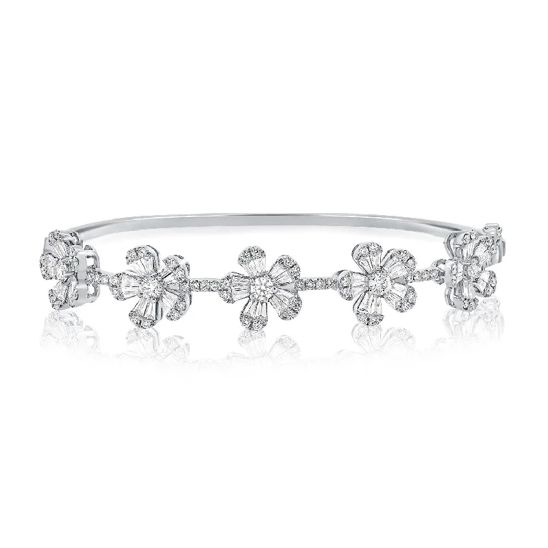 Monogrammed bracelets-14K White Gold Diamond Flower Bangle