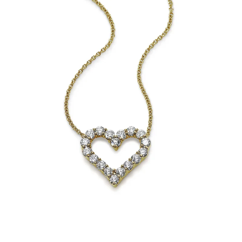 Unique statement necklaces with colorful gems -Open Diamond Heart Necklace, .25 Carat, 14K Yellow Gold