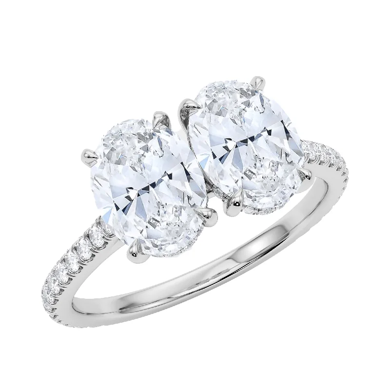 Vintage diamond rings for classic romance -Oval Pave Twin Diamond Ring