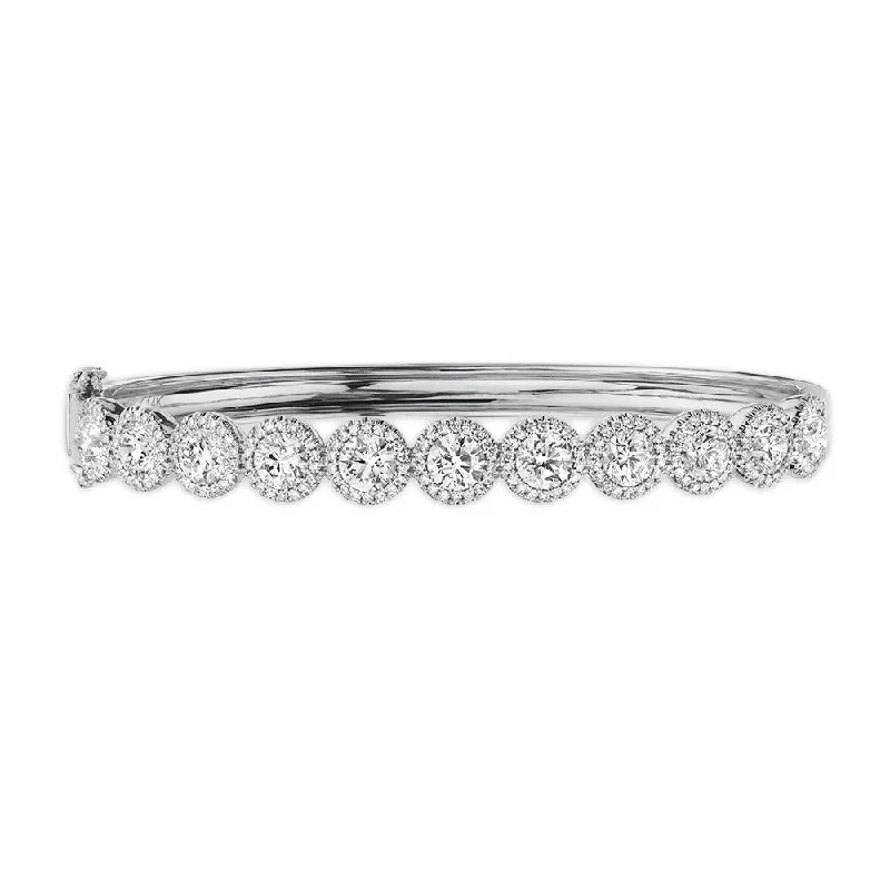 Delicate bracelets for women-14K White Gold Diamond Halo Hinged Bangle (Large)