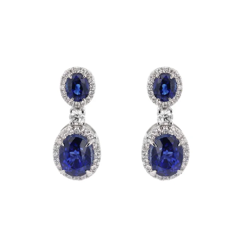 Trendy ear cuffs for bold fashion statements -Blue Sapphire & Diamond Drop Earrings