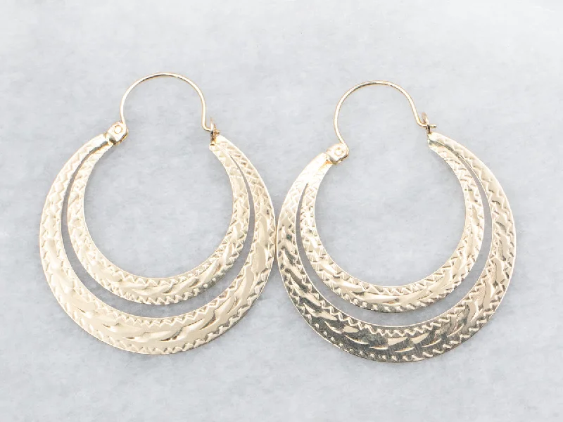 Elegant crystal earrings for formal events -Flat Etched Hoop Earrings