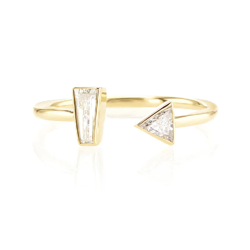 Custom promise rings with unique designs -0.22 CT Baguette and 0.15 CT Trillion Cut Diamond Open-Station 14K Yellow Gold Fashion Band