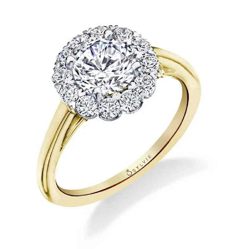 Custom promise rings for romantic gestures -Sylvie Classic Cushion Halo Engagement Ring Two Tone S1756-TT