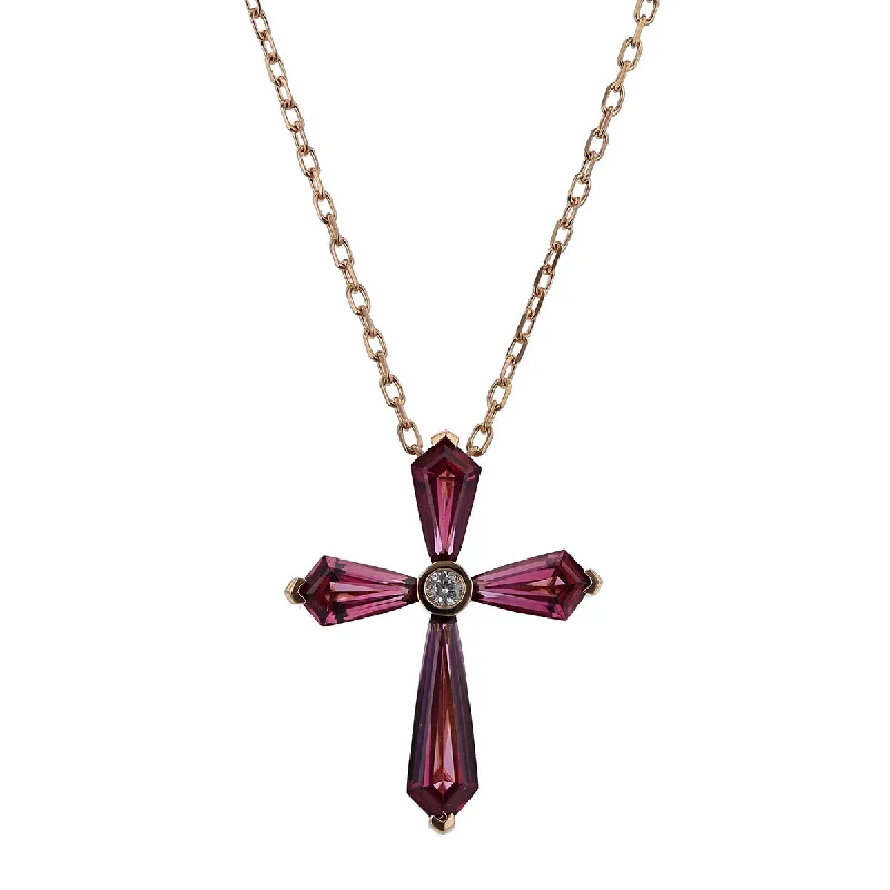 Custom engraved necklaces for unique gifts -Garnet and Diamond Cross Pendant Necklace